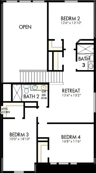 2D floor plan layout of this home in Davis Ranch 50', San Antonio, TX (Image 3).