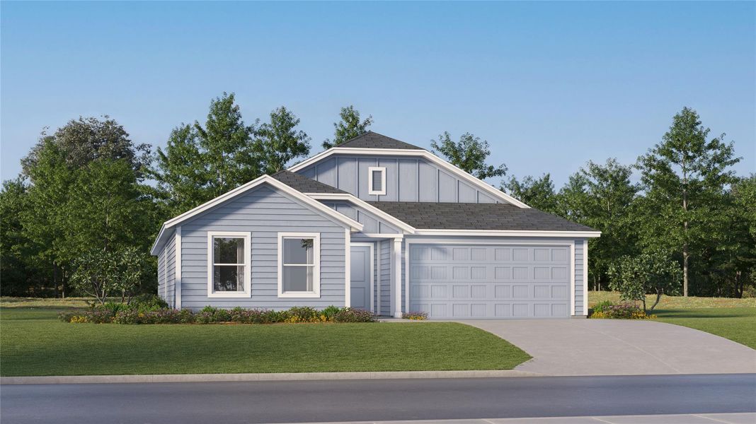 Front exterior of a new home in Bertram Oaks: Majors Collection, Bertram, TX, highlighting curb appeal (Image 21).