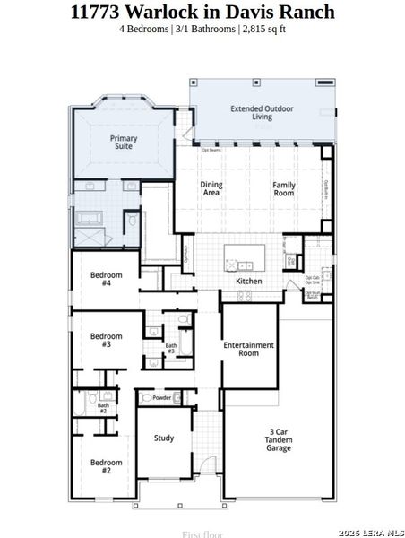 2D floor plan layout of this home in Davis Ranch, San Antonio, TX (Image 3).