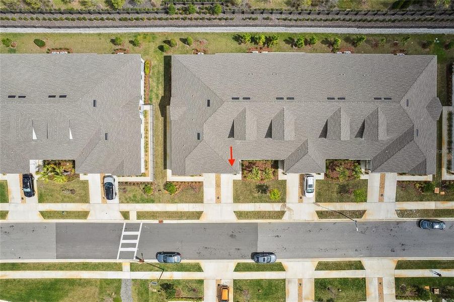 Aerial view of the roof of home. Aerial view of the roof of home.