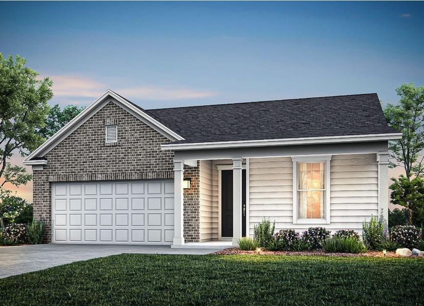 Front exterior of a new home in Sun City Peachtree, Griffin, GA, highlighting curb appeal (Image 1).
