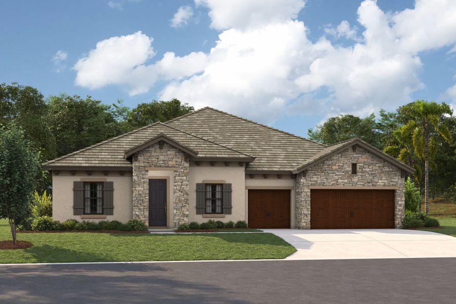 Representative exterior photo of a completed home built from the Key West I by Homes by WestBay in Two Rivers, Zephyrhills, FL (Image 12).