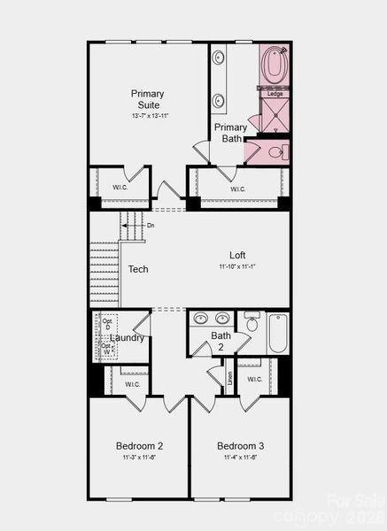 Second Floor Plan - Additional Highlights Include: gourmet kitchen, and a tub with separate shower in the primary bathroom