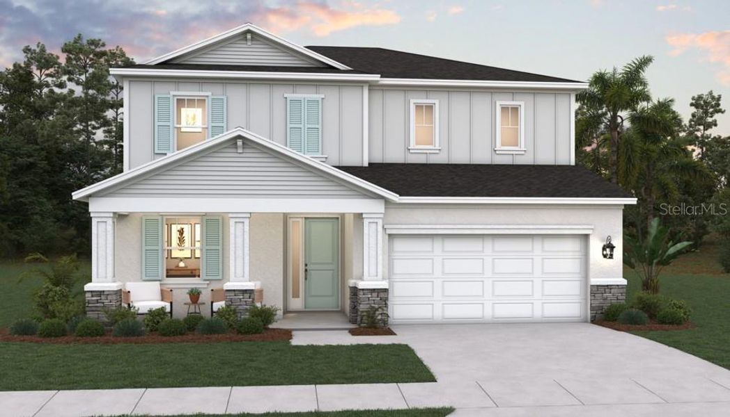 Front exterior of a new home in Brystol North at Wylder, Port St. Lucie, FL, highlighting curb appeal (Image 1).