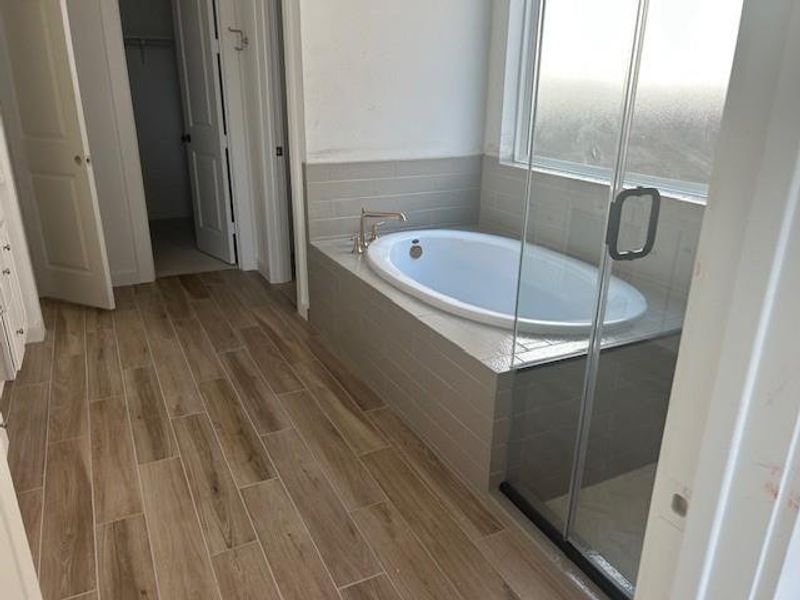 Primary bath has a separate tub and custom shower. Primary bath has a separate tub and custom shower.