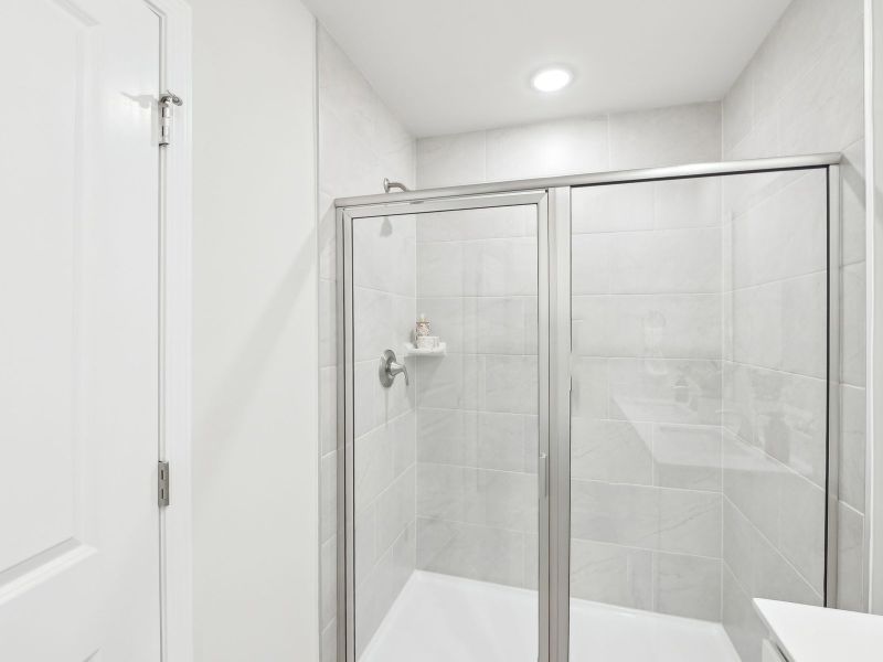 Primary bathroom in the Topaz floorplan at a Meritage Homes community in Mebane, NC.