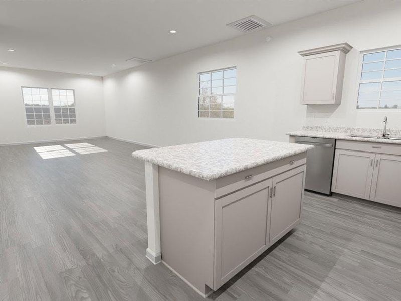 Your new bungalow features a warm and welcoming living area. (Artists` rendering of the Brynn)