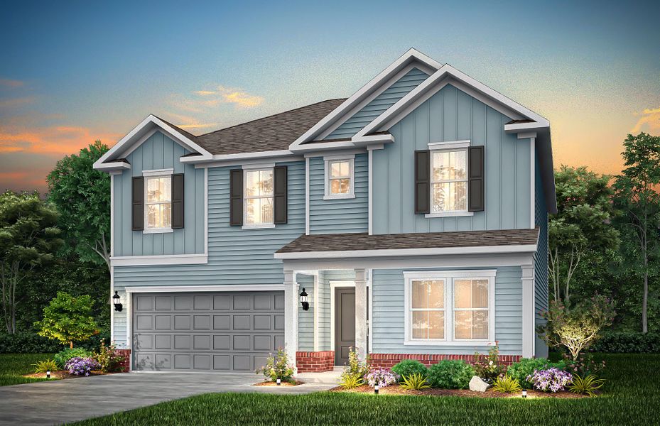 Front exterior of a new home in Crescent Cove, Myrtle Beach, SC, highlighting curb appeal (Image 2). Front exterior of a new home in Crescent Cove, Myrtle Beach, SC, highlighting curb appeal (Image 2).