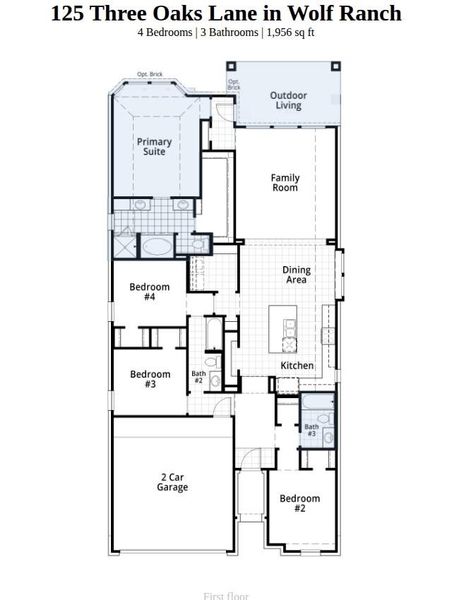 2D floor plan layout of this home in Wolf Ranch, Georgetown, TX (Image 2).