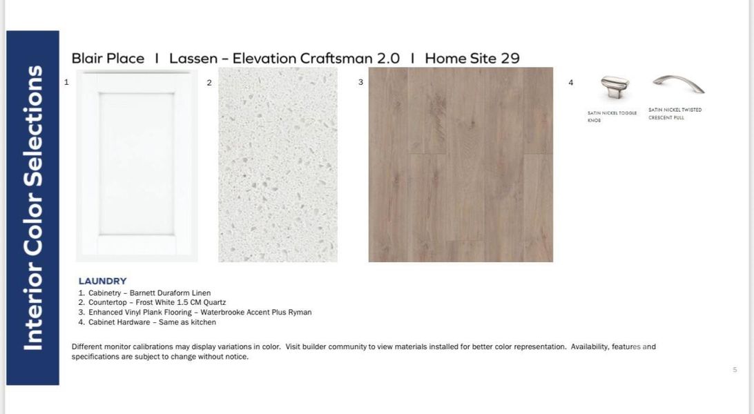 Actual Selections.  Selections are already ordered for this home and may not be changed or modified in any way.