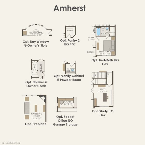 2D floor plan layout for the Amherst by Pulte Homes in Whitewing Trails, Princeton, TX (Image 3).