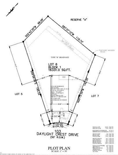 103 Daylight Crest Drive preliminary plot plan