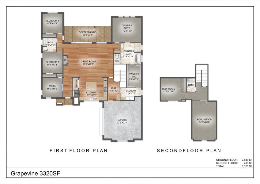 2D floor plan layout for the The Grapevine by Kenmark Homes in LeTara, Haslet, TX (Image 3).
