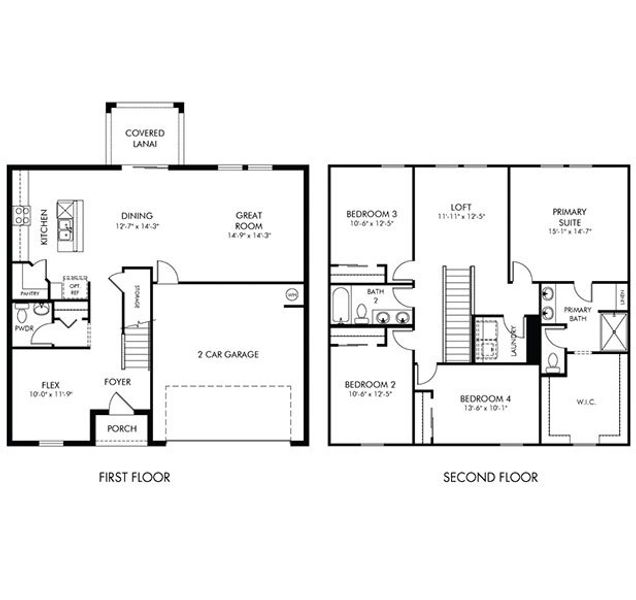 2D floor plan layout for the Marigold by Meritage Homes in Magnolia Bay - Classic Series, Nokomis, FL (Image 2). 2D floor plan layout for the Marigold by Meritage Homes in Magnolia Bay - Classic Series, Nokomis, FL (Image 2).