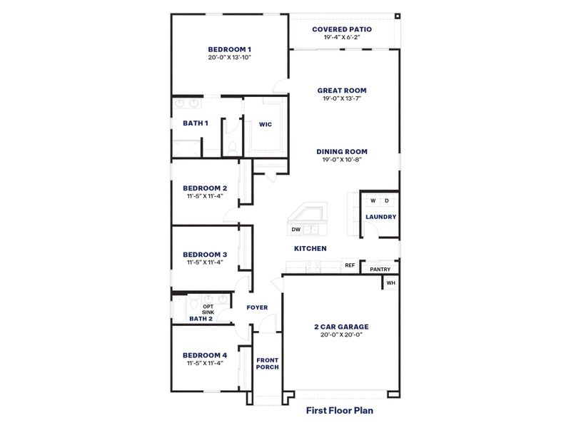 2D floor plan layout for the Kingston by D.R. Horton in Sorrento, Maricopa, AZ (Image 3). 2D floor plan layout for the Kingston by D.R. Horton in Sorrento, Maricopa, AZ (Image 3).