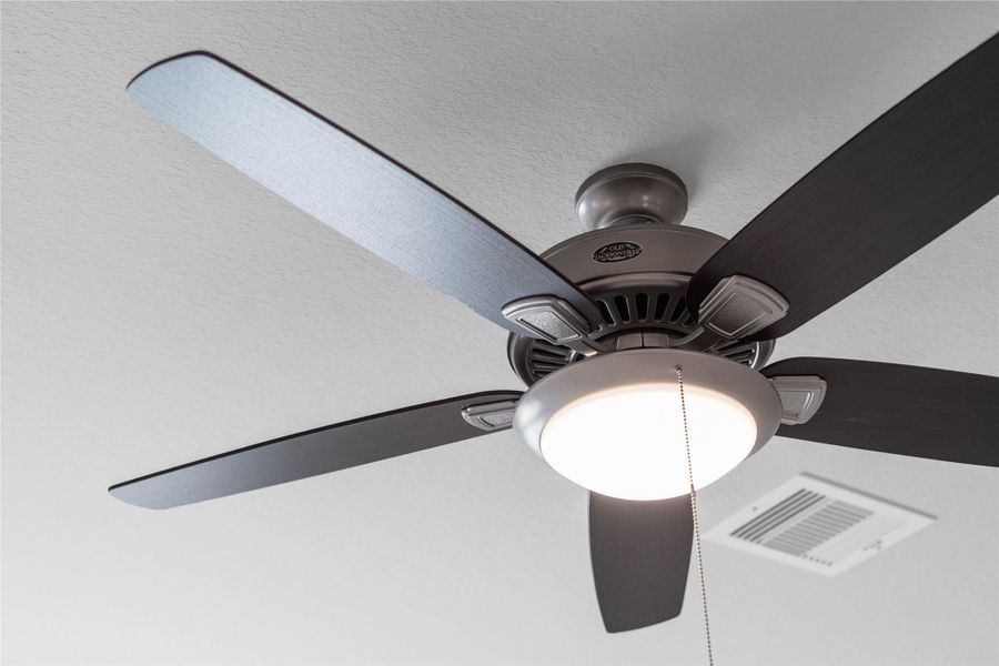 This contemporary ceiling fan features a brushed nickel finish and five dark wood blades, centered by an integrated LED light kit and a traditional pull chain for effortless control. The ceiling fan will make a room feel up to 4–8 degrees cooler and redistribute rising warm air in the winter.
