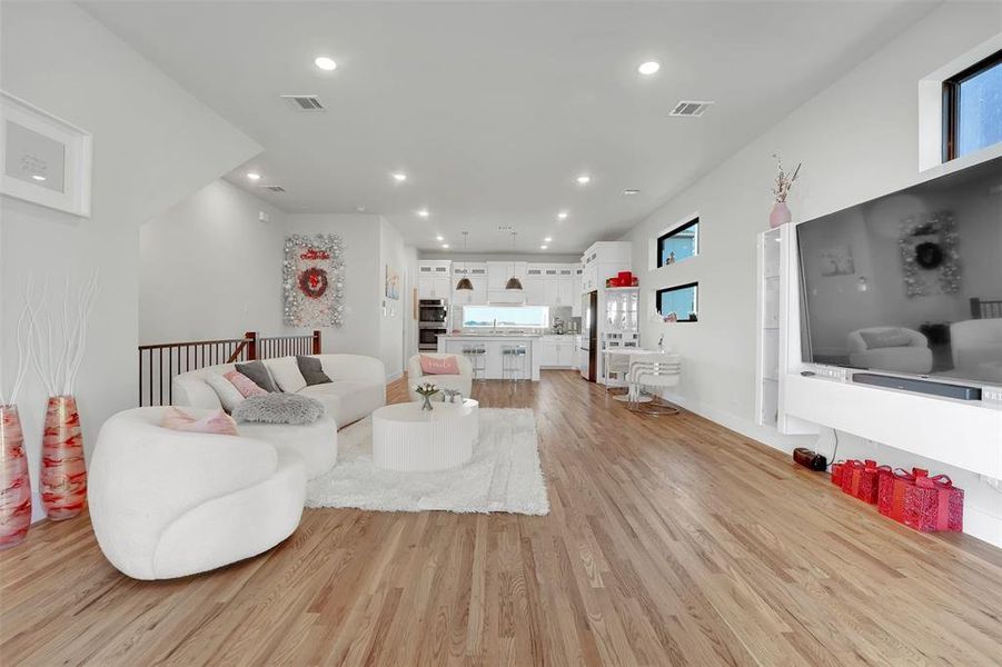 Living room featuring light wood-type flooring