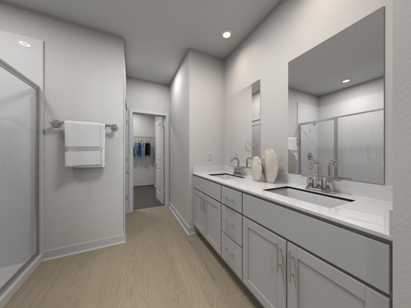 Primary bathroom in the Chandler floorplan at Meritage Homes community.