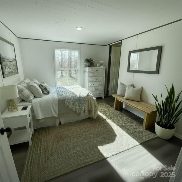 Bedroom off living room virtually staged as bedroom