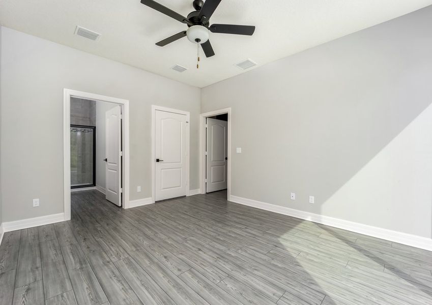 The master bedroom has access to its own bathroom