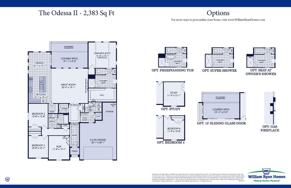 2D floor plan layout for the The Odessa II by William Ryan Homes in Wildflower Ranch, Fort Worth, TX (Image 3).