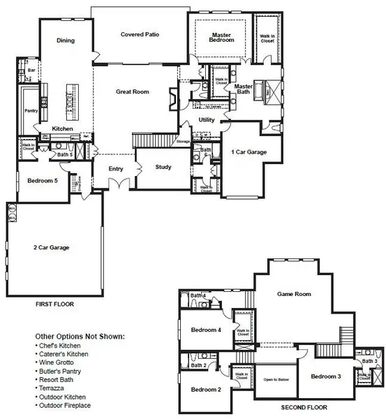 2D floor plan layout for the Seville by Sitterle Homes in ClearWater Ranch, Liberty Hill, TX (Image 3).