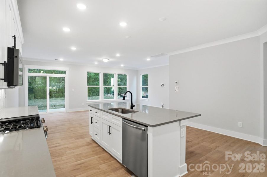 Kitchen overlooks family room