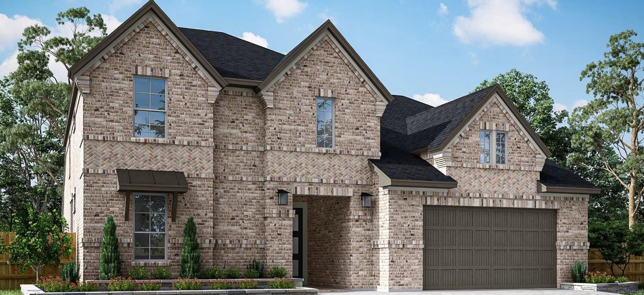 Front exterior of a new home in Pecan Ridge, Fulshear, TX, highlighting curb appeal (Image 1). Front exterior of a new home in Pecan Ridge, Fulshear, TX, highlighting curb appeal (Image 1).