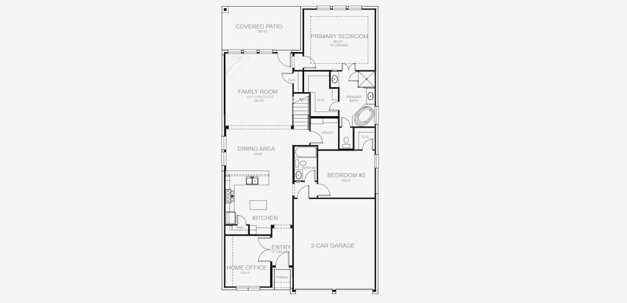 2D floor plan layout for the 2444W by Perry Homes in Lakes of Cane Island, Katy, TX (Image 3).