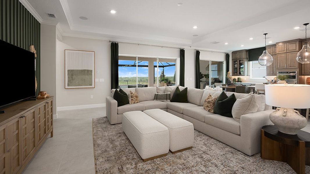 Representative furnished interior of a home built from the Pallazio II by Taylor Morrison in Esplanade at McKinnon Groves, Winter Garden (Image 5). Representative furnished interior of a home built from the Pallazio II by Taylor Morrison in Esplanade at McKinnon Groves, Winter Garden (Image 5).