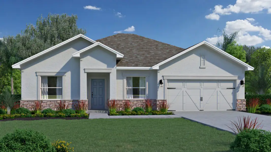 Representative exterior photo of a completed home built from the Juno Spirit by Holiday Builders in Spirit Of Sebastian, Sebastian, FL (Image 5). Representative exterior photo of a completed home built from the Juno Spirit by Holiday Builders in Spirit Of Sebastian, Sebastian, FL (Image 5).