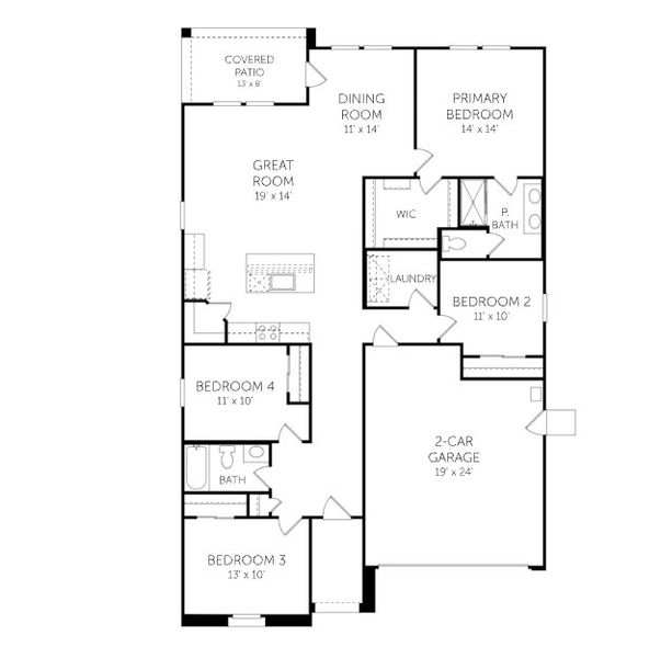 2D floor plan layout for the Goldenrod II - Single Family Homes by Dream Finders Homes in Rancho Mirage, Maricopa, AZ (Image 3).