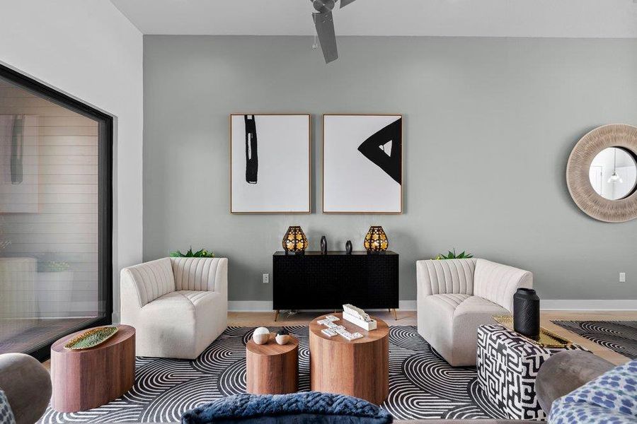 A spacious layout showcases modern architectural lines and a seamless connection to the outdoors. A spacious layout showcases modern architectural lines and a seamless connection to the outdoors.