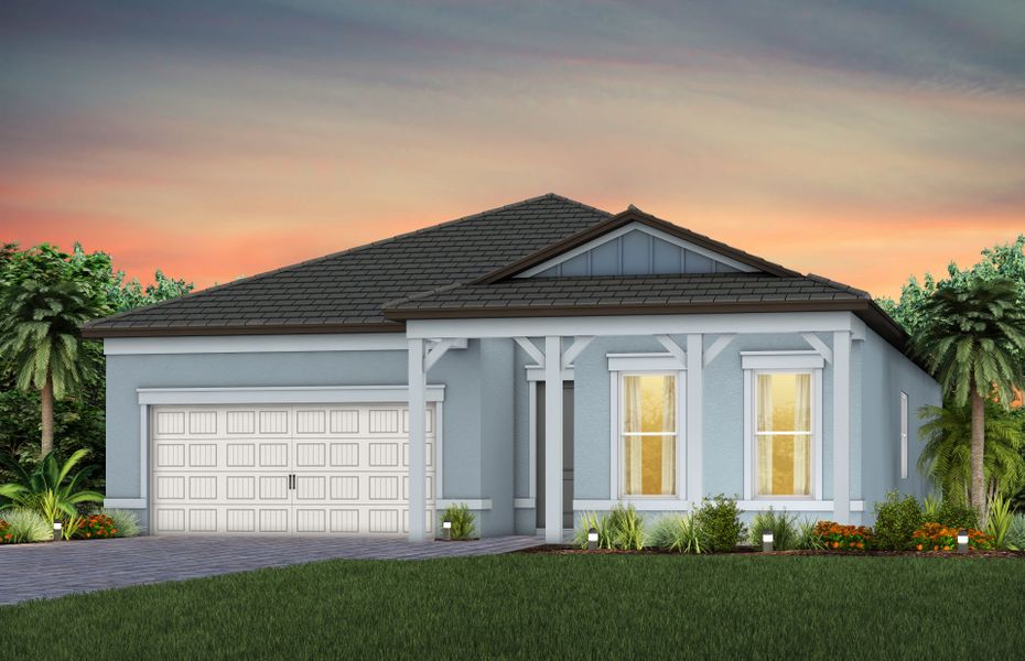 Representative exterior photo of a completed home built from the Palmary by Del Webb in Del Webb Explore North River Ranch, Parrish, FL (Image 20). Representative exterior photo of a completed home built from the Palmary by Del Webb in Del Webb Explore North River Ranch, Parrish, FL (Image 20).