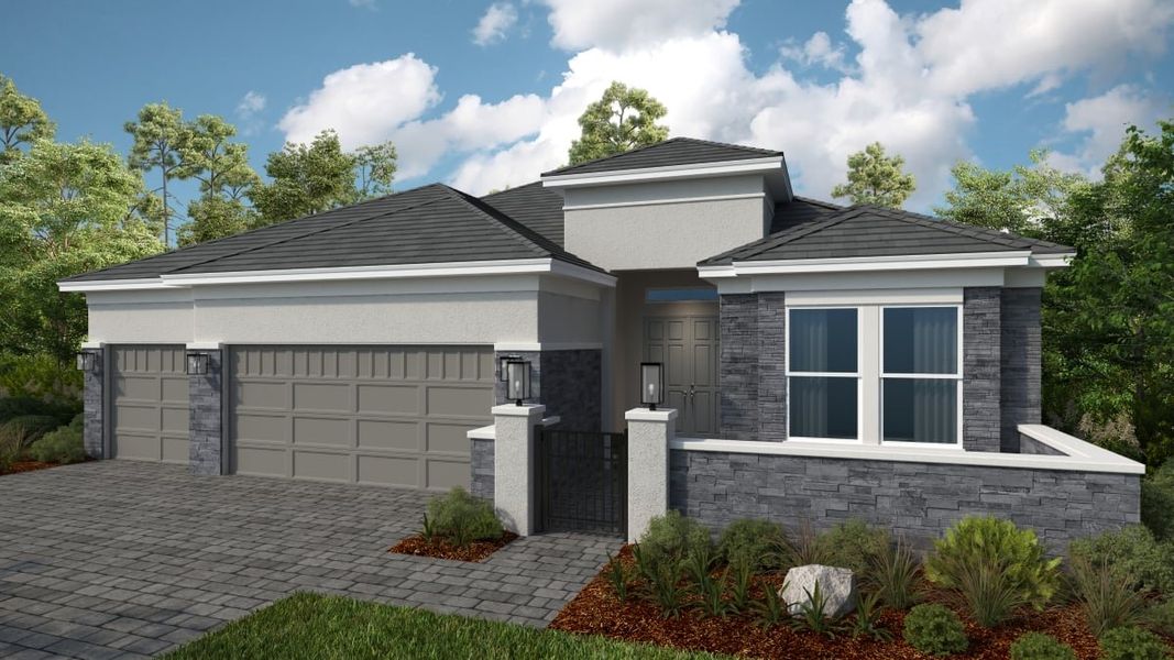 Representative exterior photo of a completed home built from the Palermo by Taylor Morrison in Esplanade at McKinnon Groves, Winter Garden, FL (Image 17).