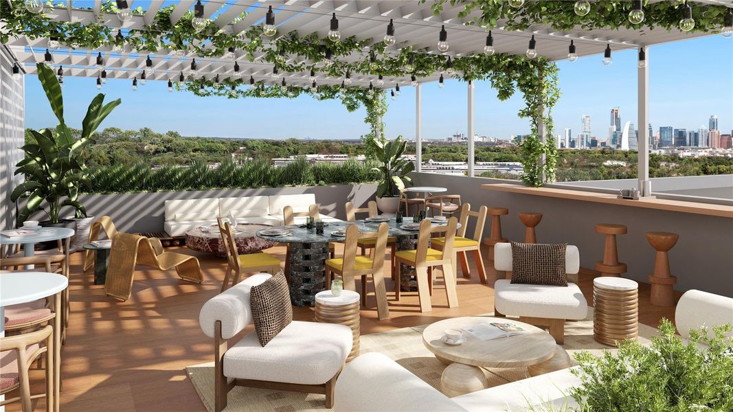 Zephyr’s rooftop terrace offers Downtown skyline views and intimate seating, perfect for moments that matter under the Austin sky.