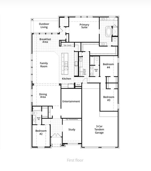 2D floor plan layout for the 215 Plan by Highland Homes in Jubilee: 70ft. lots, Hockley, TX (Image 5).