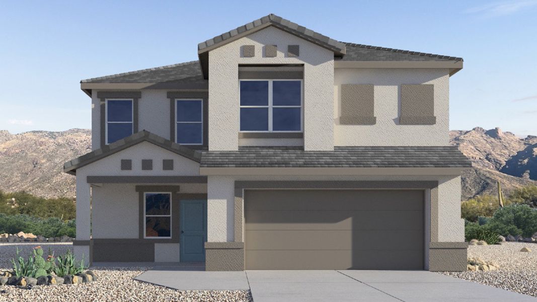 Representative exterior photo of a completed home built from the Lariat by D.R. Horton in The Oasis at Rocking K, Vail, AZ (Image 4). Representative exterior photo of a completed home built from the Lariat by D.R. Horton in The Oasis at Rocking K, Vail, AZ (Image 4).