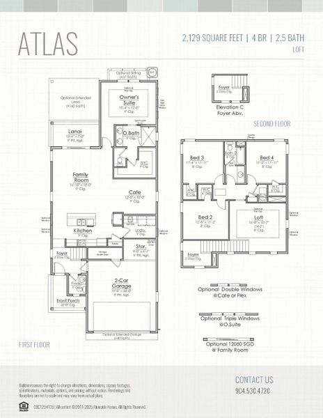 2D floor plan layout for the Atlas by Riverside Homes in Reflections at Nocatee, Ponte Vedra, FL (Image 3).