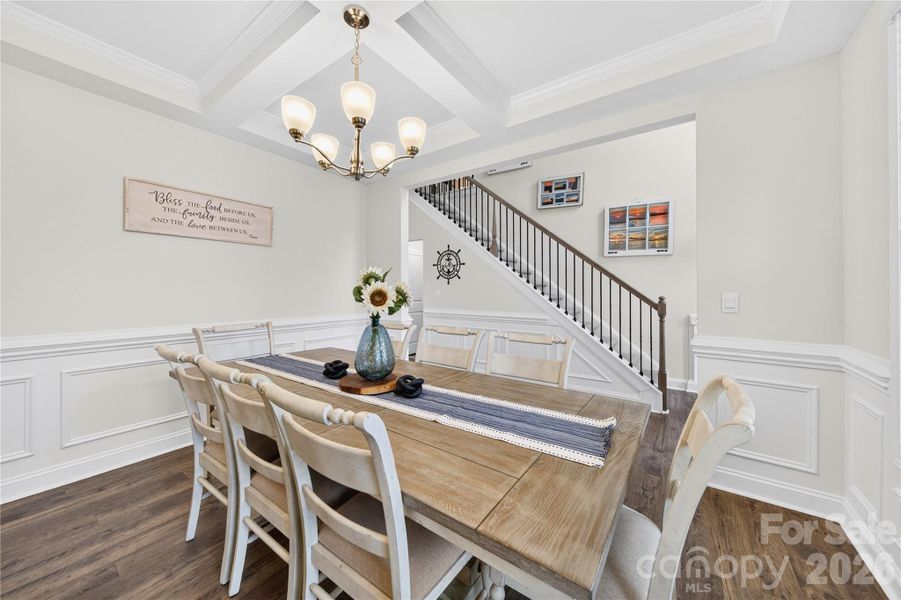 Spacious dining room can hold large table and buffet.