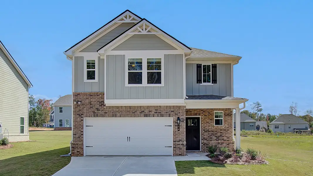 Representative exterior photo of a completed home built from the Millhaven by DRB Homes in Abbotts Crossing, Conyers, GA (Image 21). Representative exterior photo of a completed home built from the Millhaven by DRB Homes in Abbotts Crossing, Conyers, GA (Image 21).