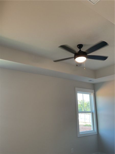 Tray ceiling in the primary bedroom