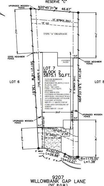 9207 Willowbank Gap Lane preliminary plot plan