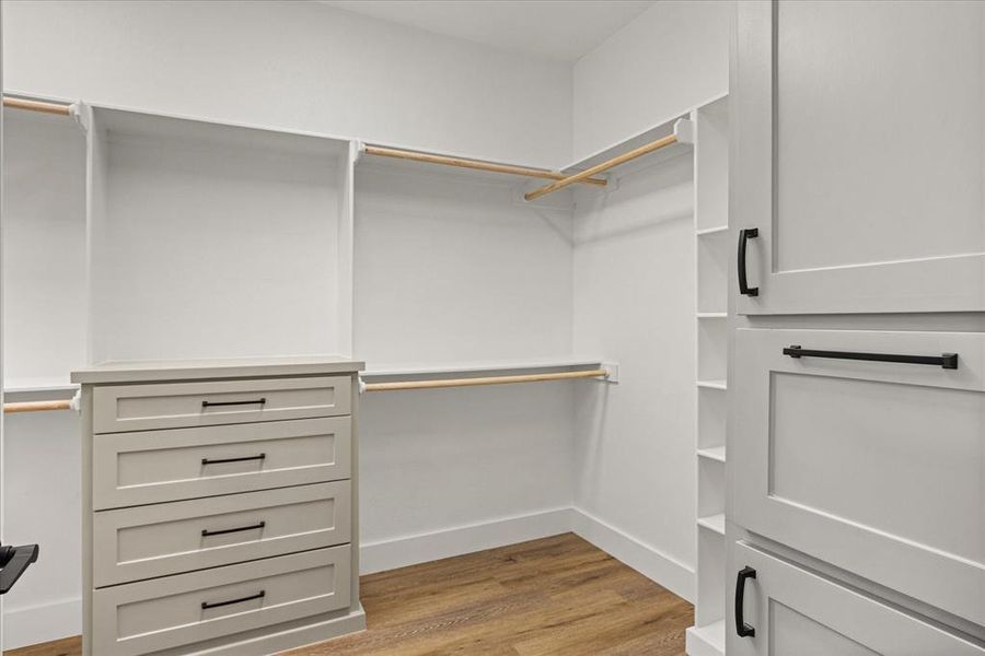 Spacious closet with light wood finished floors