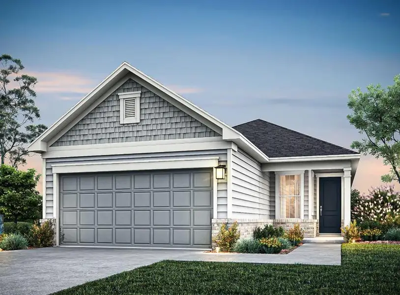 Front exterior of a new home in Sun City Peachtree, Griffin, GA, highlighting curb appeal (Image 1).