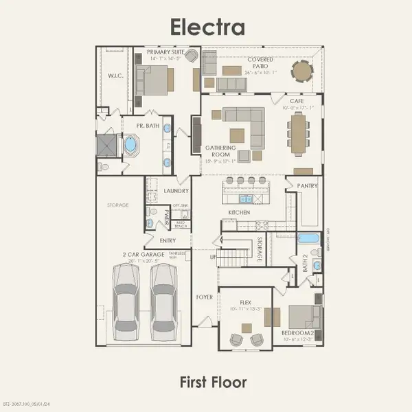 2D floor plan layout for the Electra by Pulte Homes in Mission Hills, Garland, TX (Image 5).