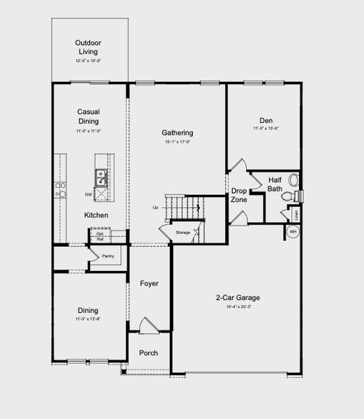 2D floor plan layout for the Hamilton by Taylor Morrison in Eagle Trace, Wendell, NC (Image 5).