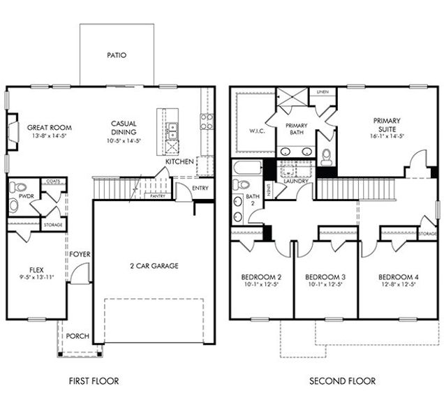 2D floor plan layout for the Rockwell by Meritage Homes in Vickery Station, Woodruff, SC (Image 3).
