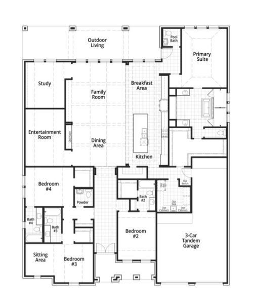 2D floor plan layout for the Verona Plan by Highland Homes in Cambridge Crossing: 74ft. lots, Celina, TX (Image 5).