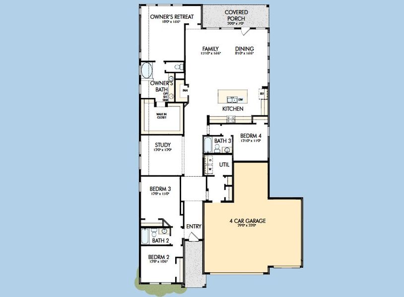 2D floor plan layout for the The Conway by David Weekley Homes in Escondido - Overlook Collection, Magnolia, TX (Image 5).